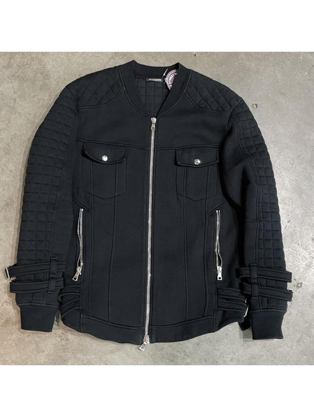 Balmain biker sweater jacket aw2017 black cotton qulited